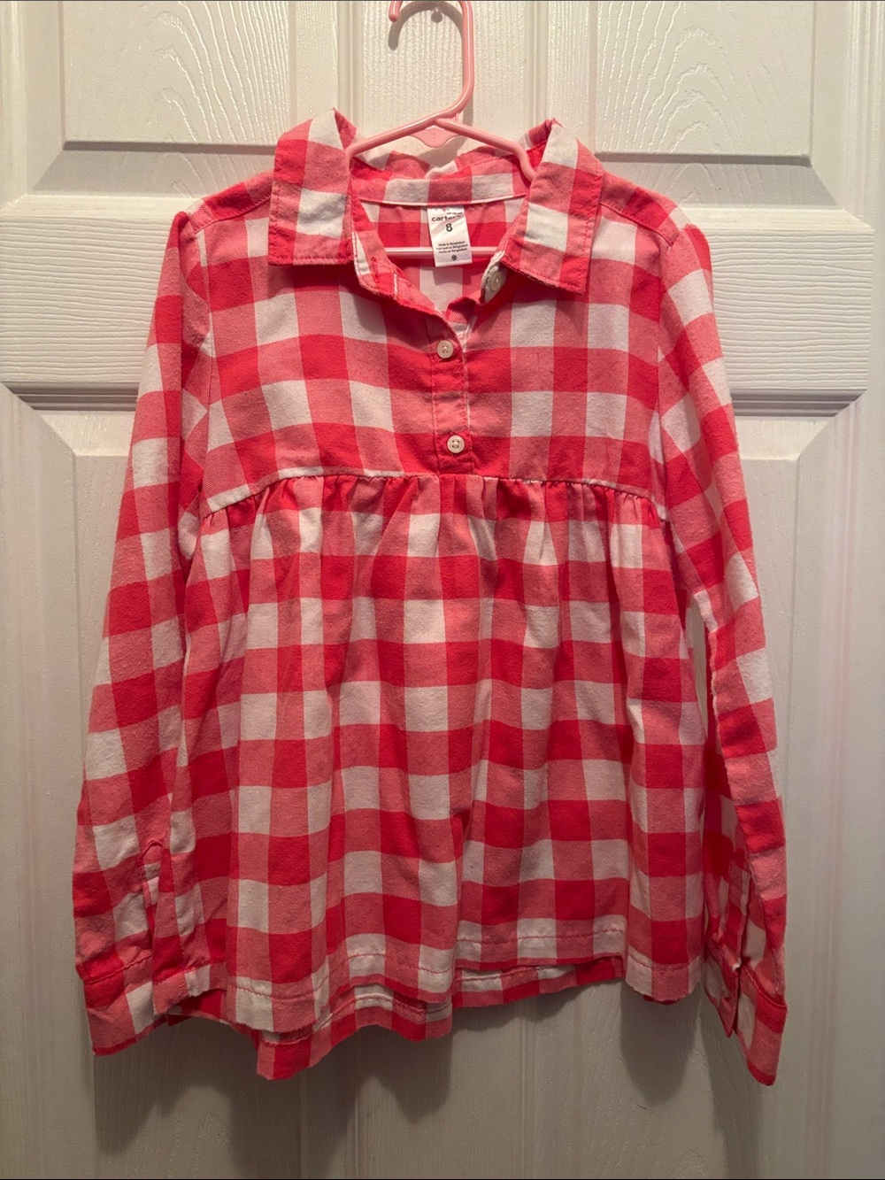 Cat & Jack Pink and White Plaid Button-Front Peplum Top